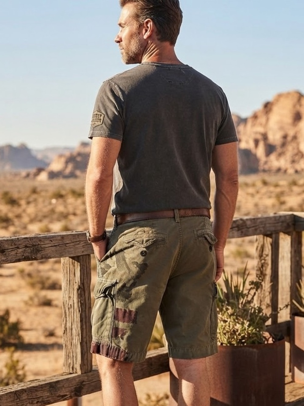 American Flag Washed Olive Cargo Shorts - Mens Utility Short